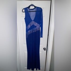 Women’s Sexy Sparkly Rhinestone Sheer Mesh One Shoulder Maxi Dress